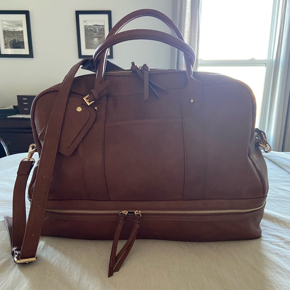 SOLE SOCIETY MASON WEEKENDER LUGGAGE BAG TOTE- BROWN COGNAC COLOR- LEOPARD